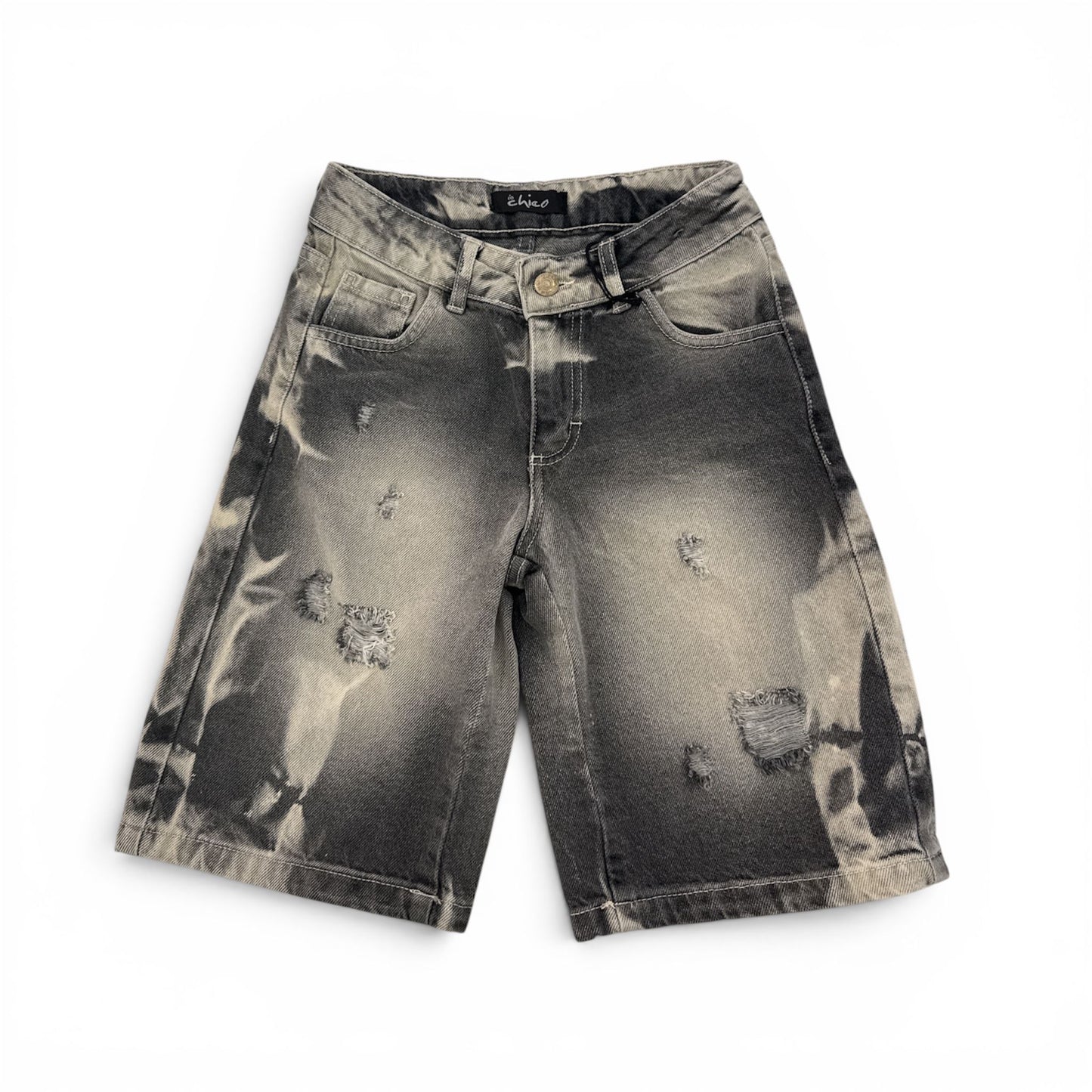 Bermuda Denim Streetwear – Black Impact Washed con Dettagli Distress