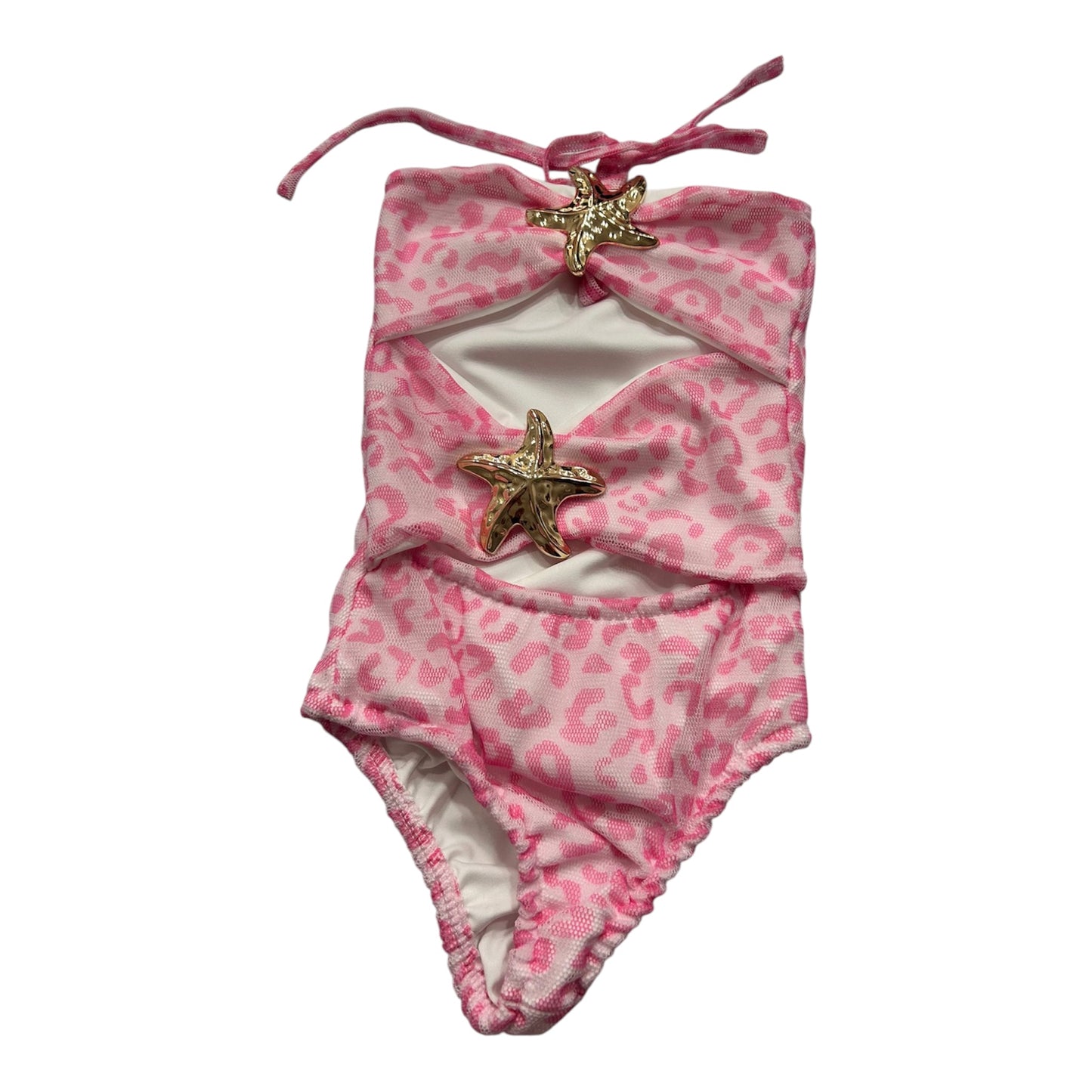 Costume intero leopardato con stelle marine dorate