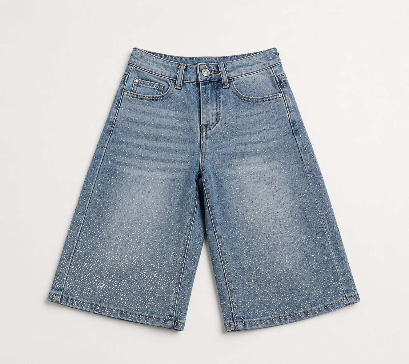 Bermuda Jeans Wide Leg da Bambina con Brillantini