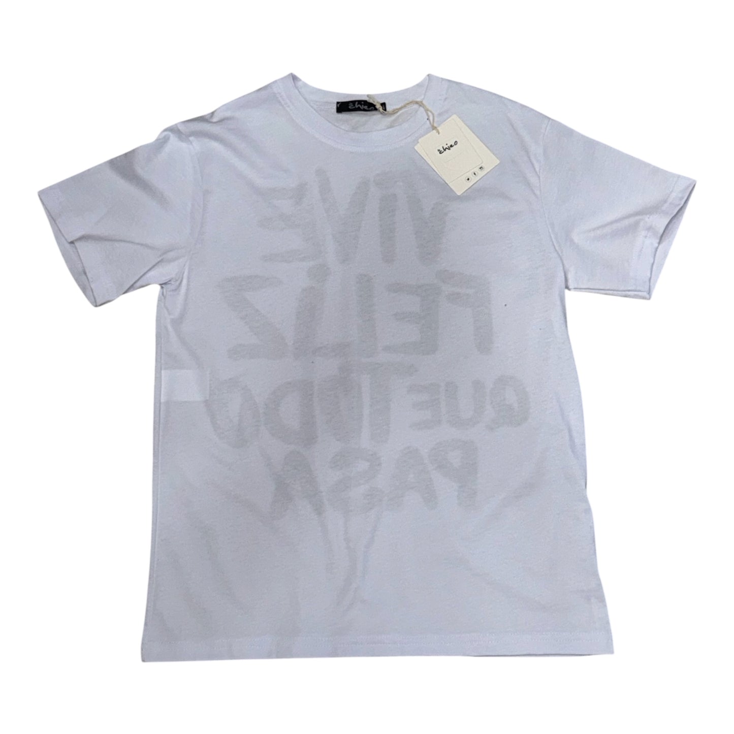 T-shirt bianca Bambino con stampa sul retro “Vive Feliz Que Todo Pasa” - Da 4 a 14 anni
