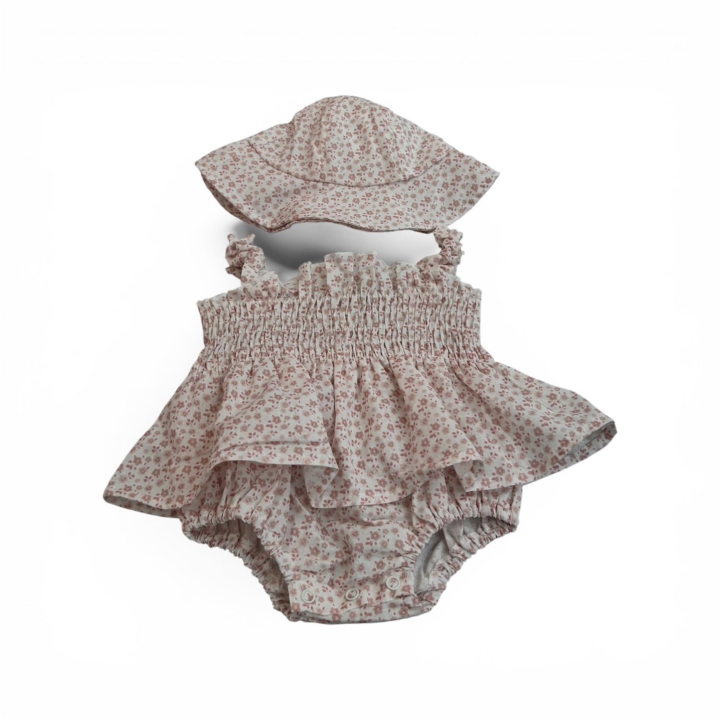 Pagliaccetto Neonata 3-18 mesi a Fiori Rosa con Cappellino Coordinato