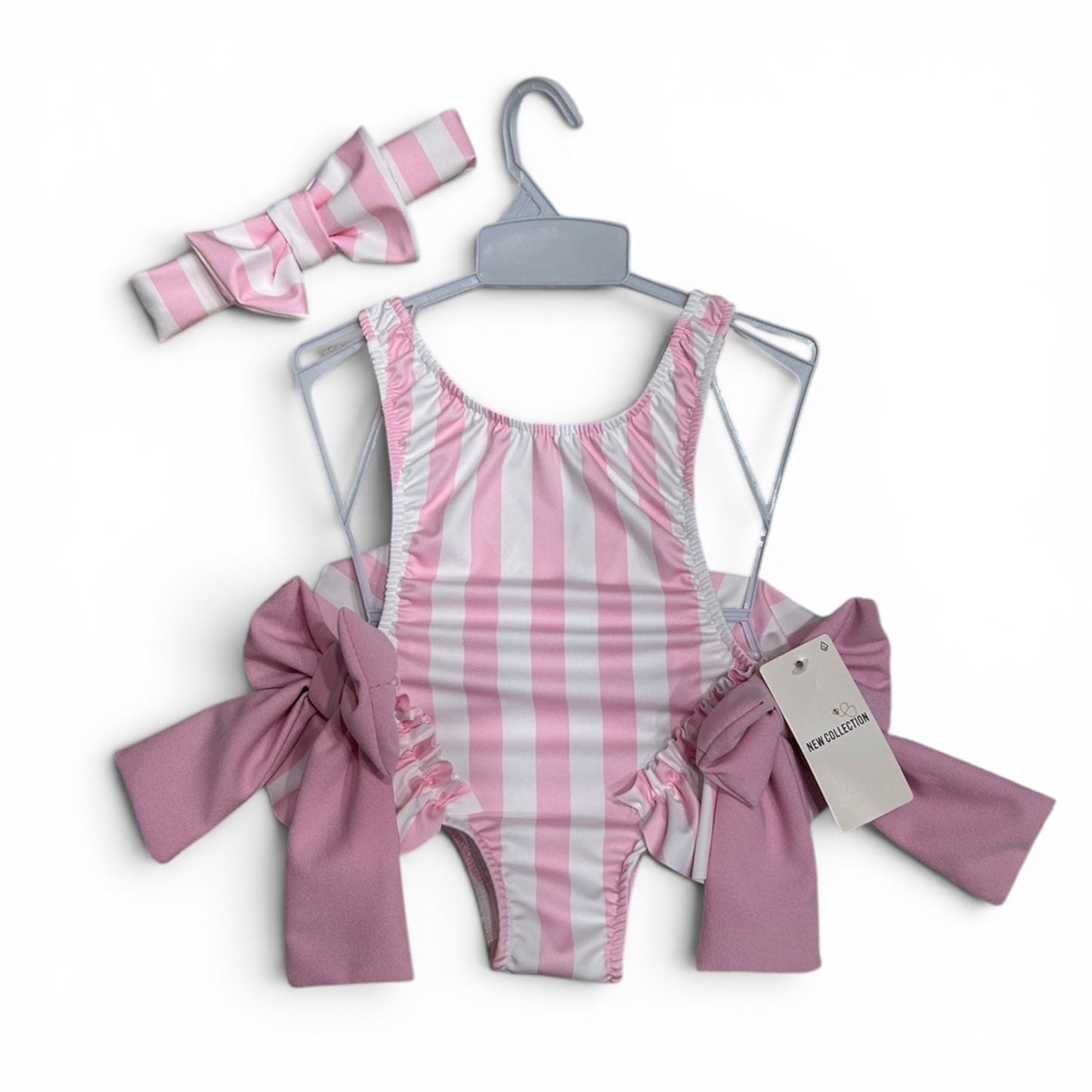Costume intero neonata a righe con fiocchi e fascia