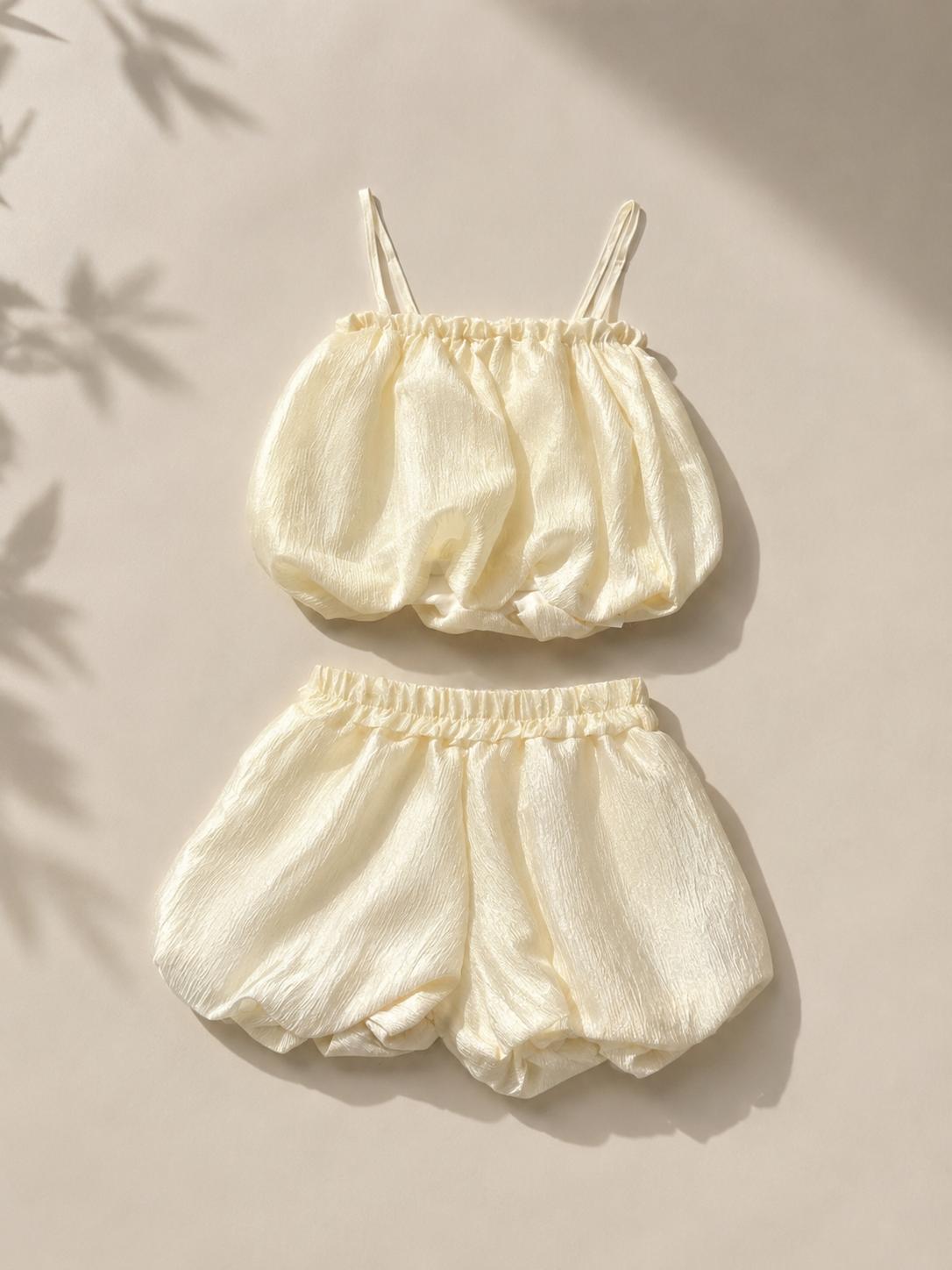 Completo Estivo Bambina 4-14 Anni – Set Top e Shorts Panna