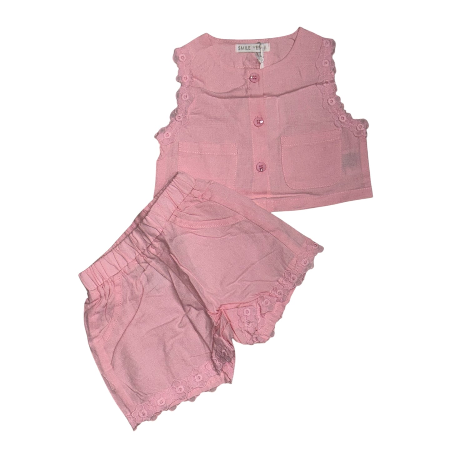 Completo Due Pezzi in Cotone per Bambina con Gilet e Pantaloncini