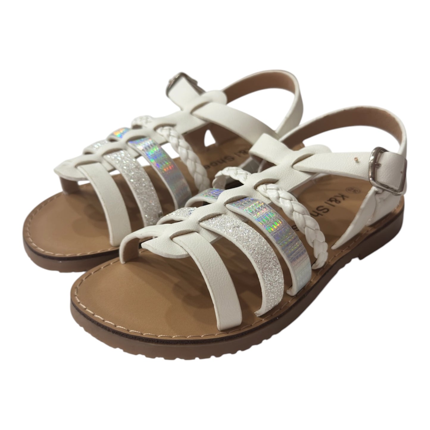 Sandali bambina bianchi con dettagli glitter e intrecciati Dal 31 al 36