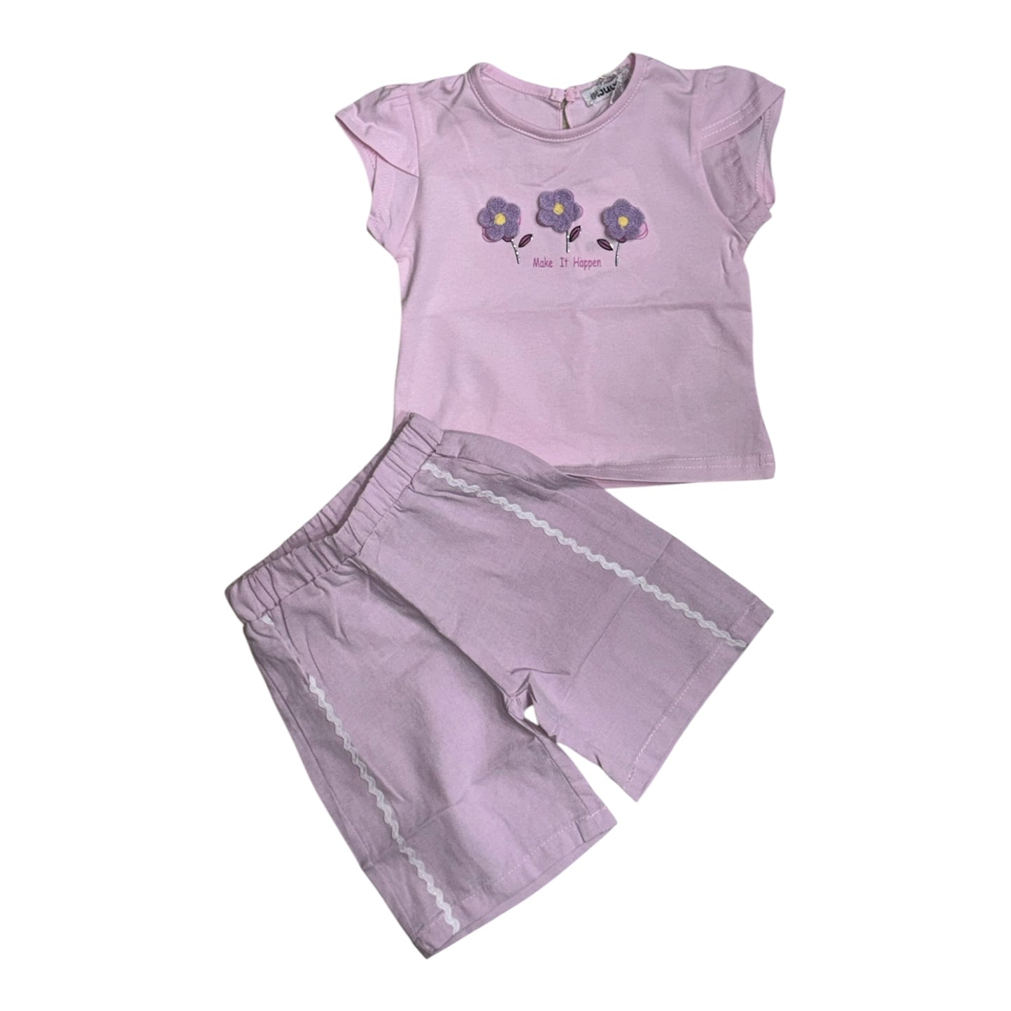Completo Due Pezzi da Bambina con T-shirt Ricamata e Bermuda