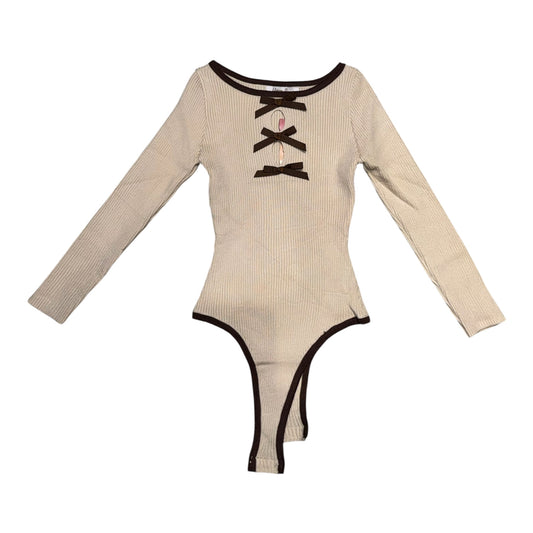 Body a Maglia a Coste con Dettaglio Stringato da Bambina