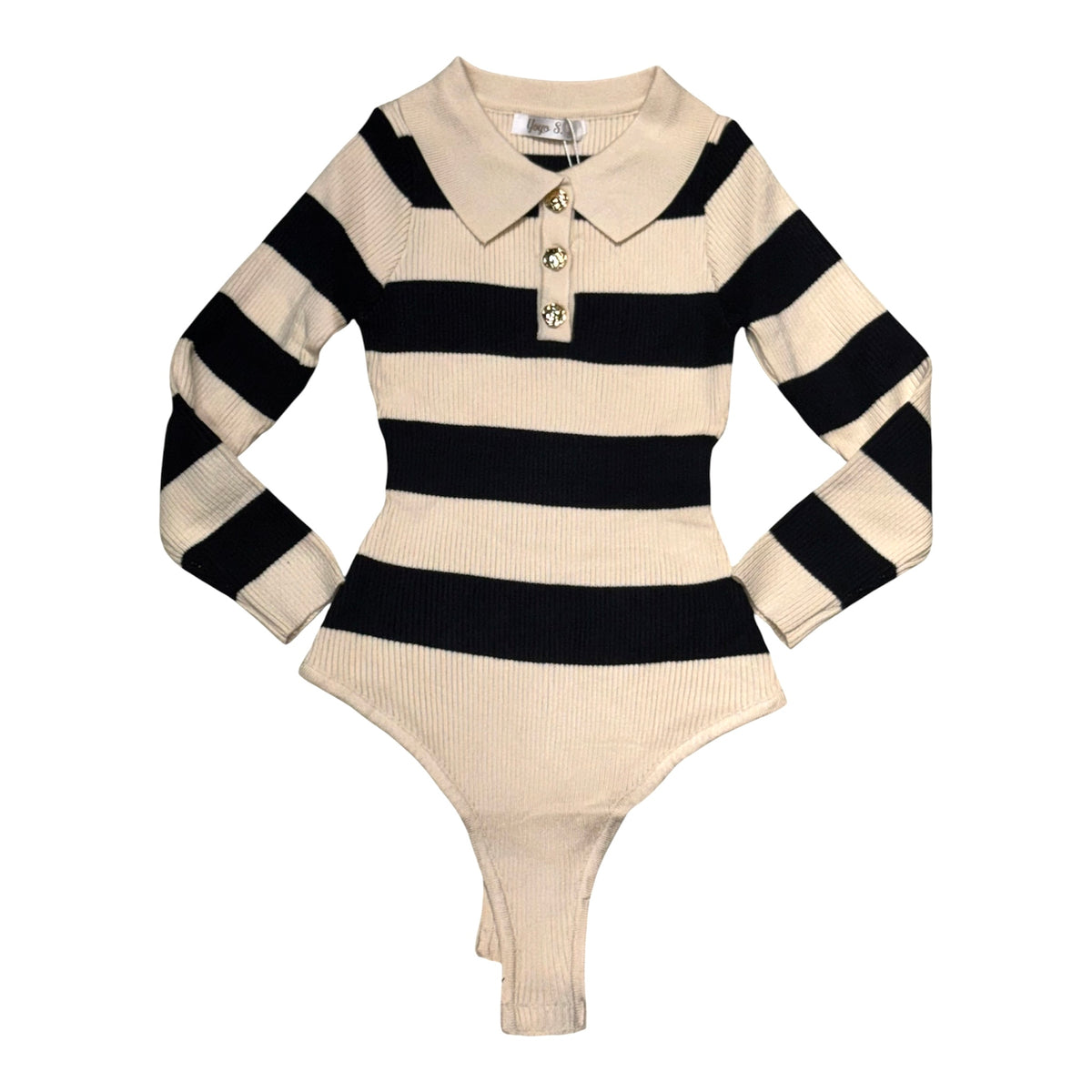 Body a Maglia a Righe con Colletto Polo da Bambina