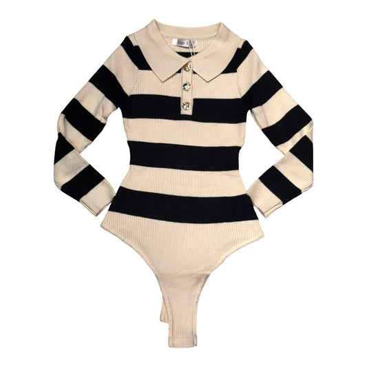 Body a Maglia a Righe con Colletto Polo da Bambina