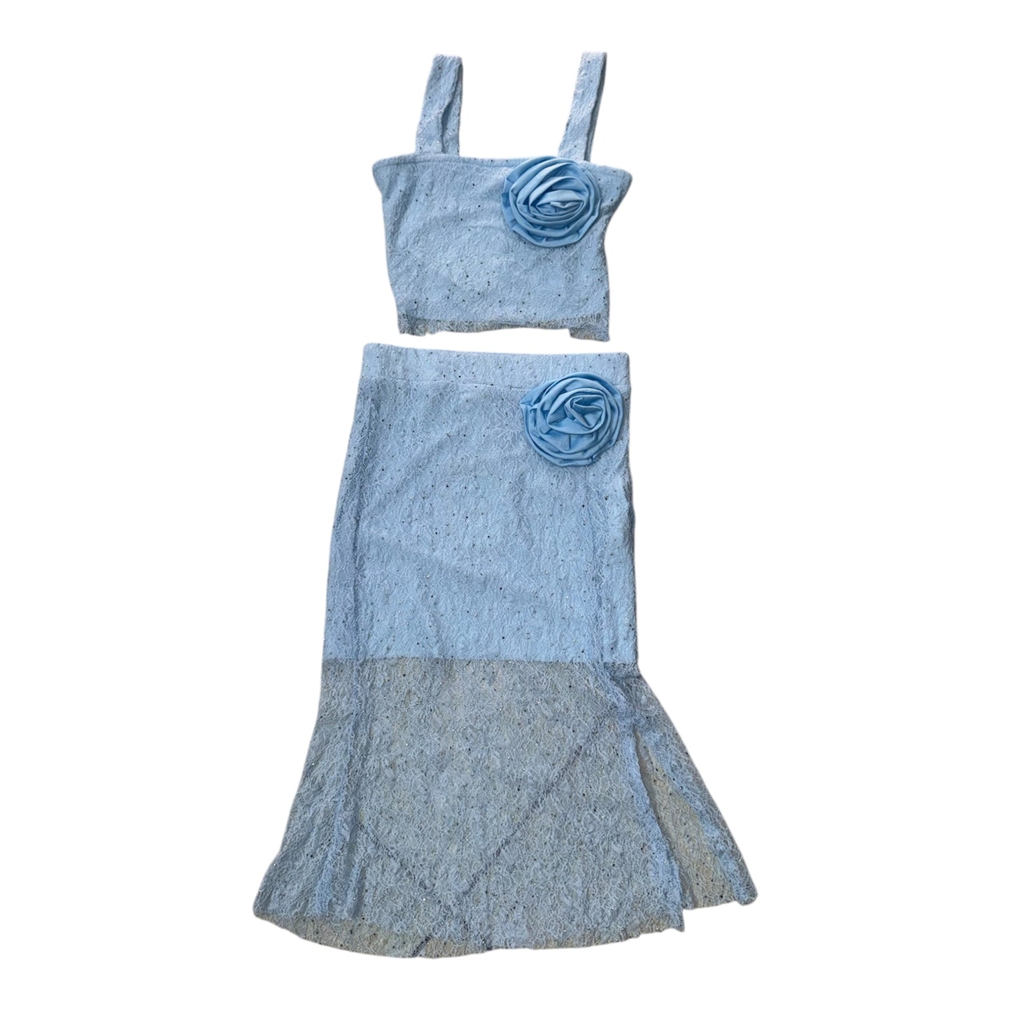 Completo Bambina Celeste in Pizzo con Top e Gonna