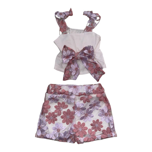 Completo Bianco e Lilla con Top a Fiocco e Pantaloncini