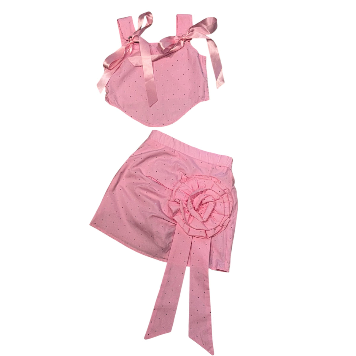 Completo Bambina 2 Pezzi con Strass e Maxi Fiore Applicato