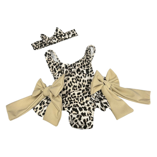 Costume Bambina intero leopardato con incrocio sul retro e fascia 12-36 mesi