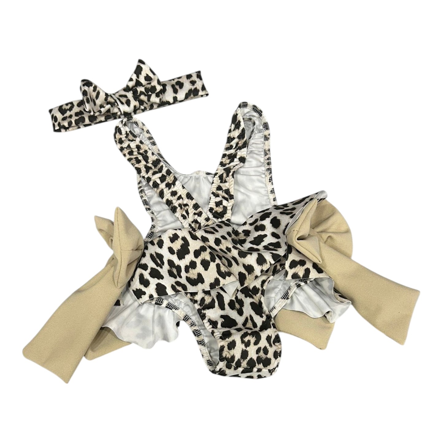 Costume Bambina intero leopardato con incrocio sul retro e fascia 12-36 mesi