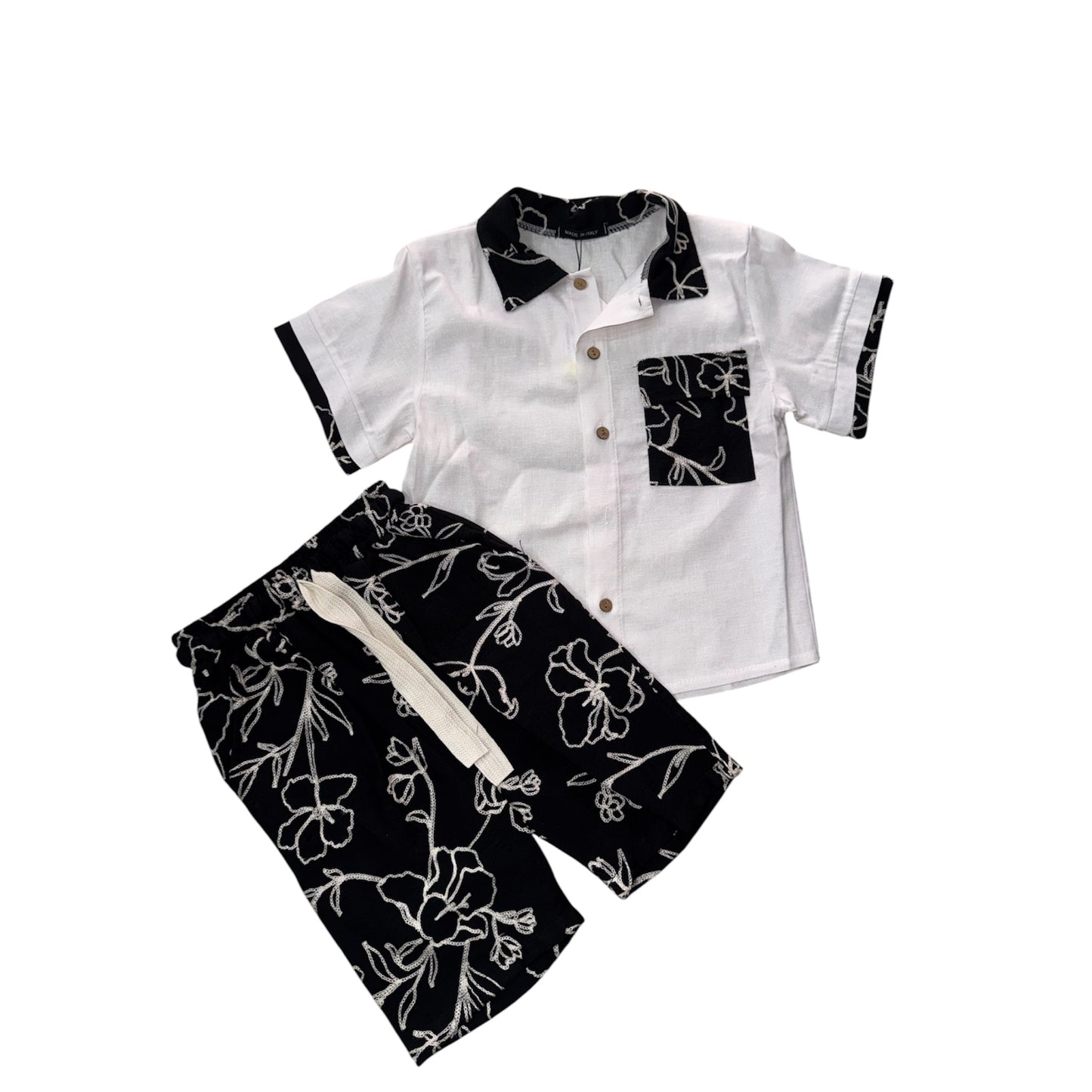 Completo Bambino Camicia e Bermuda con Stampa Floreale