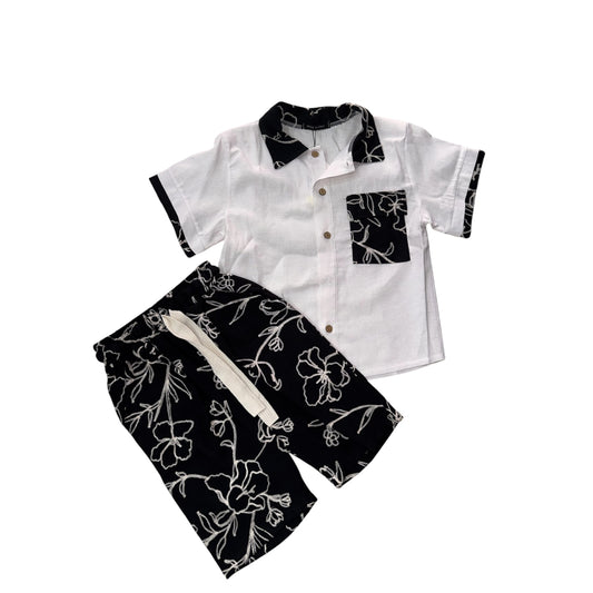 Completo Bambino Camicia e Bermuda con Stampa Floreale