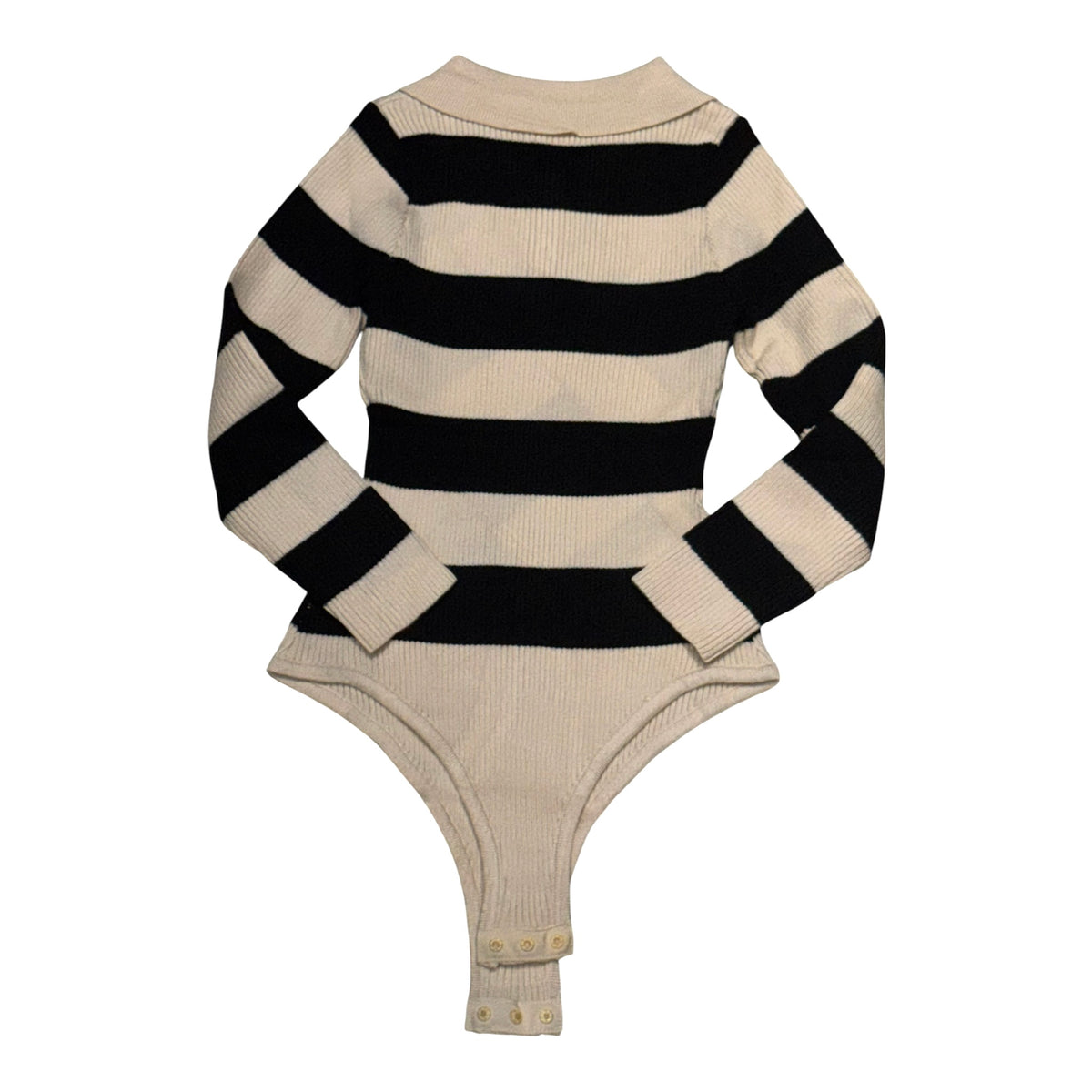 Body a Maglia a Righe con Colletto Polo da Bambina