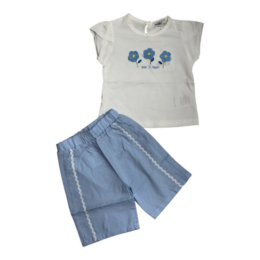 Completo Due Pezzi da Bambina con T-shirt Ricamata e Bermuda