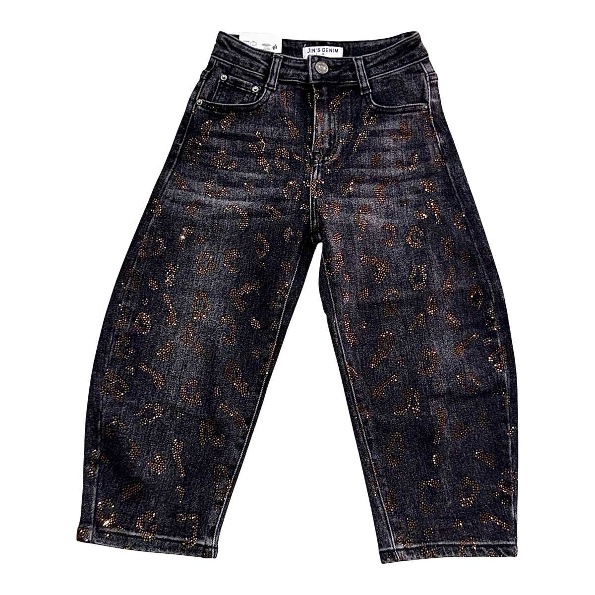 Jeans da Bambina Neri con Strass e Lavaggio Acid Wash da 4 a 14 anni