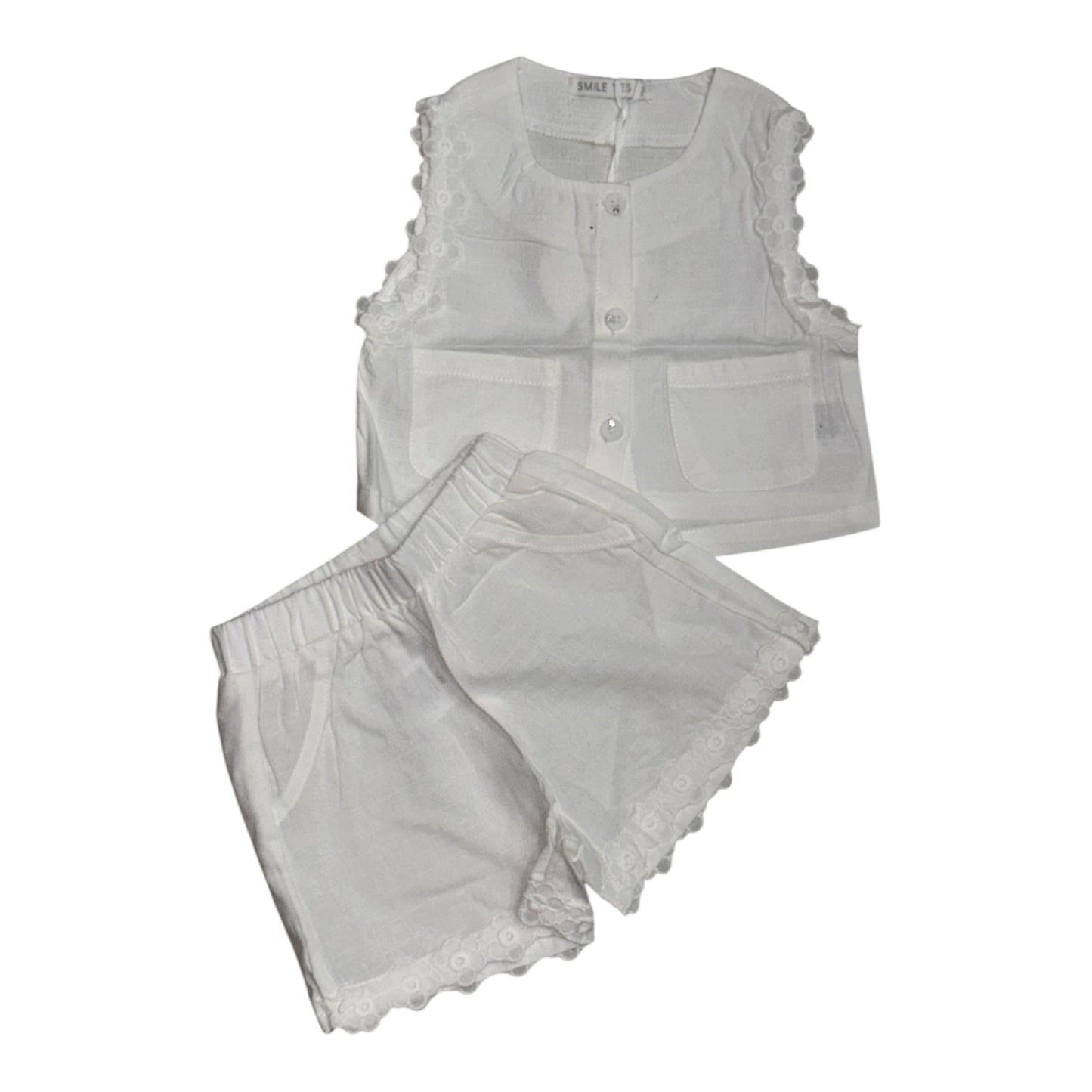 Completo Due Pezzi in Cotone per Bambina con Gilet e Pantaloncini