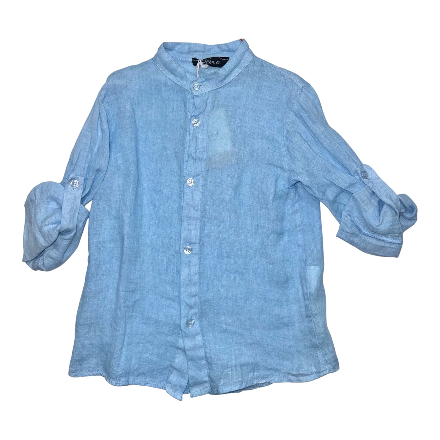 Camicia in lino azzurra da 4 a 14 anni