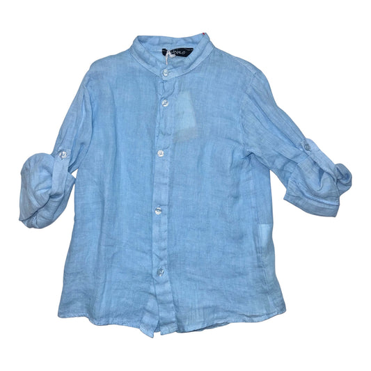 Camicia in lino azzurra da 4 a 14 anni