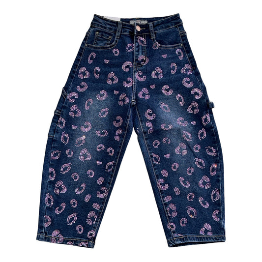 Jeans da Bambina Neri con Strass e Lavaggio Acid Wash da 4 a 14 anni